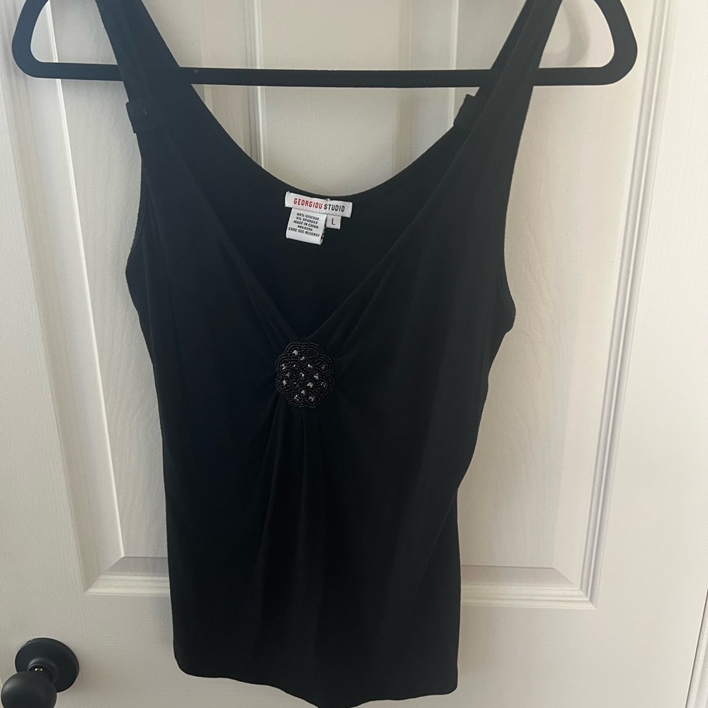 Chic Black Embellished Tank Top